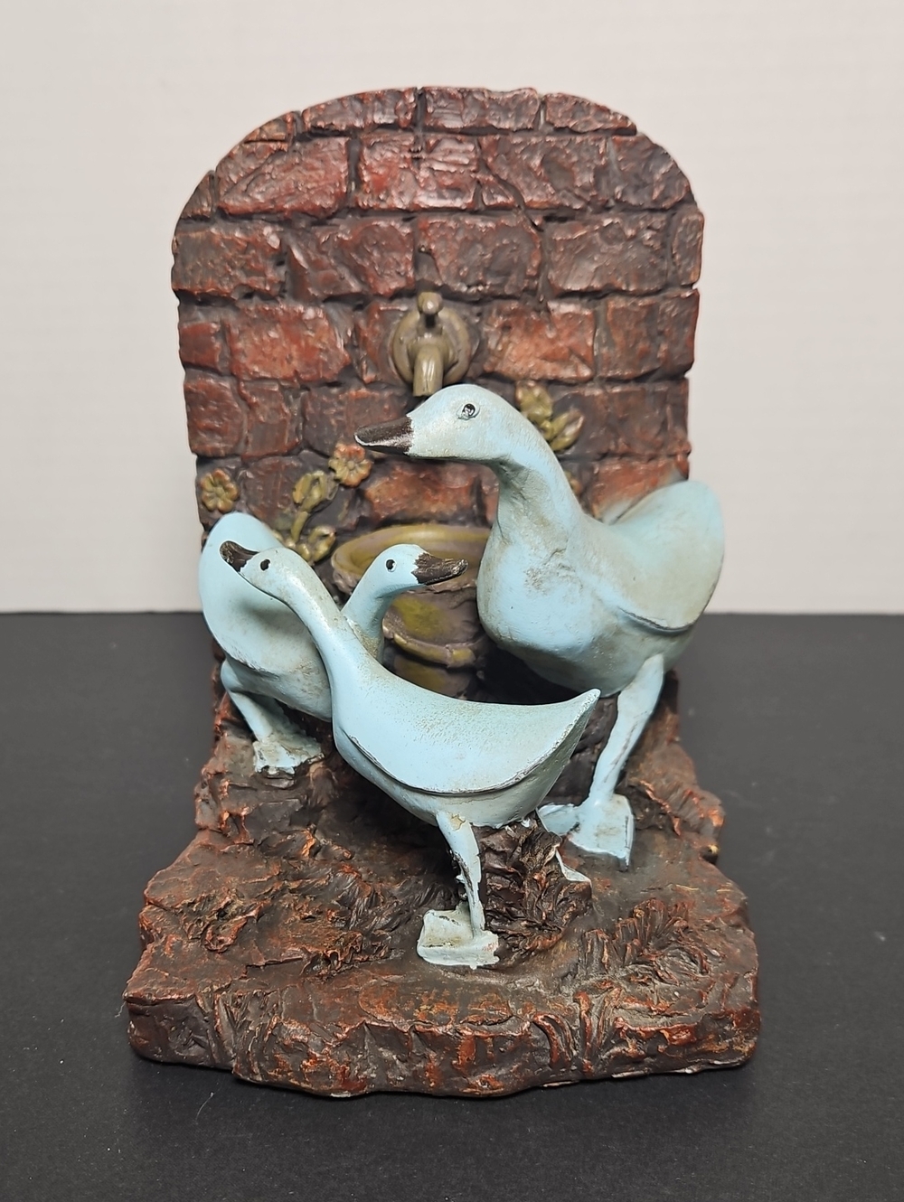 Vintage Resin Country Goose Fountain Bookend